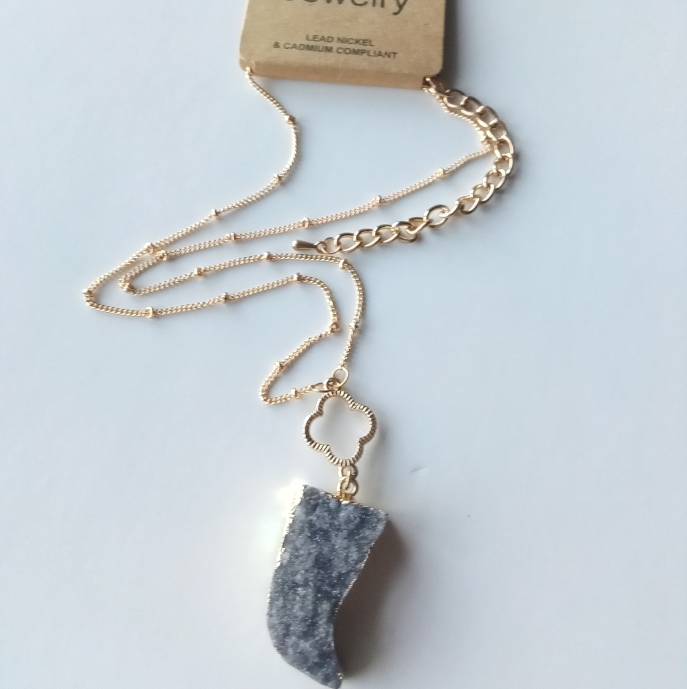 Gray Druzy Pendant Necklace